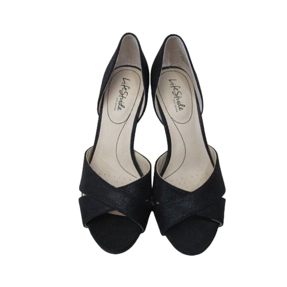 LIFE STRIDE WOMEN BLACK HEELS SZ 10M -SATIN FABRIC UPPER-PARTY-COCTAIL - Picture 2 of 12